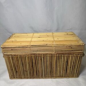 13"x7" Vintage Rectangular Rattan Bamboo Trinket Box W/ Lid Made In Philippines‎